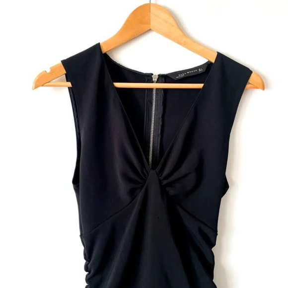 Zara V-neck Sleeveless Asymmetrical Ruffle Hem Dress Black Size Small - Picture 3 of 5